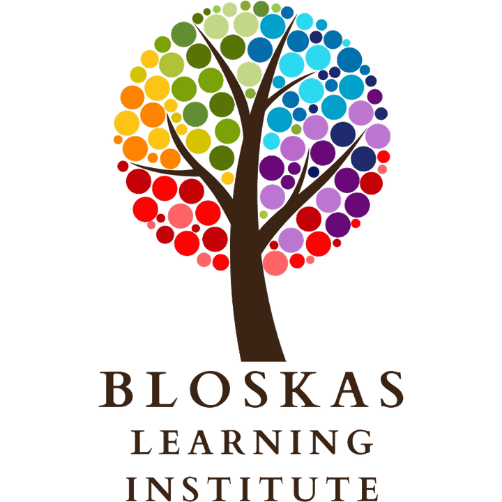 Bloskas Learning Institute logo: a tree with rainbow-colored leaves